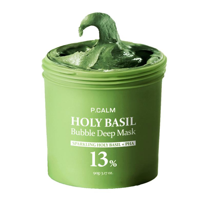 [P.CALM Official] Holy Basil Bubble Deep Mask 13% - Sparkling Holy Basil & PHA for Cleansing Pores & Blackheads Korean Clay Bubble Wash off Pack 90G