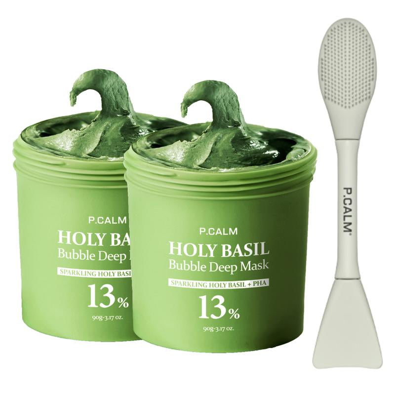 [P.CALM Official] Holy Basil Bubble Deep Mask 13% - Sparkling Holy Basil & PHA for Cleansing Pores & Blackheads Korean Clay Bubble Wash off Pack 90G