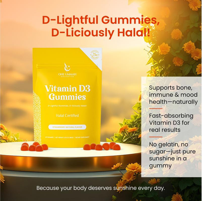 Halal Certified Vitamin D3 Gummies 2000 IU - Sugar-Free, Vegan, & High Absorption - Cholecalciferol Supplement - Tasty Gummies for Adults