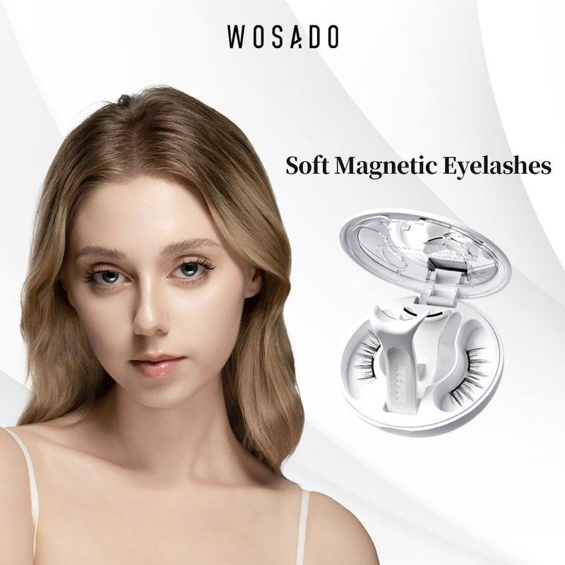 Wosado Soft Magnetic Eyelashes All-In-One Box, Reusable, Glue-Free, Waterproof, Lightweight, Natural Style Makeup Cosmetic