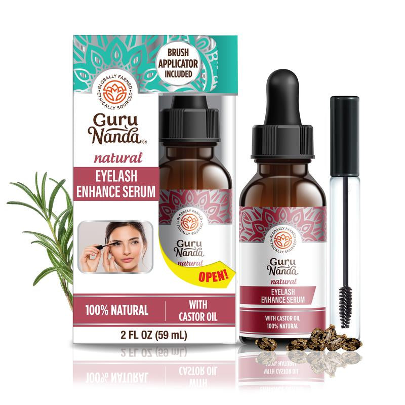 Gurunanda Natural Eyelash Enhance Serum with Dropper & Brush - 2 Oz