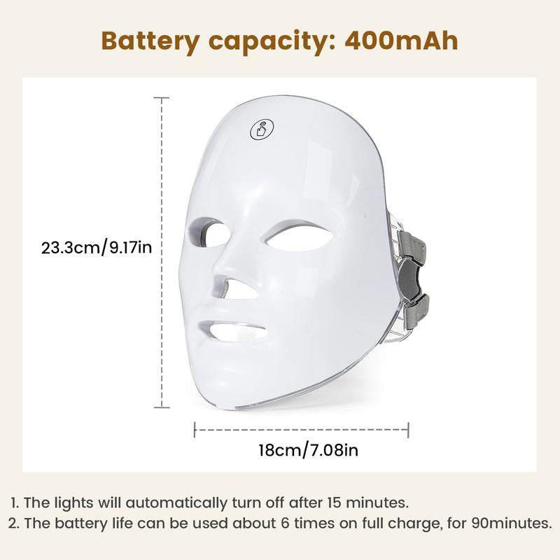 Red Light Therapy, 7 Color LED Light Face Mask, Photon Skin Rejuvenation for Daily Care, Cordless, Rechargeable, Ideal Gift for Women, Summer Gift Skincare Facial