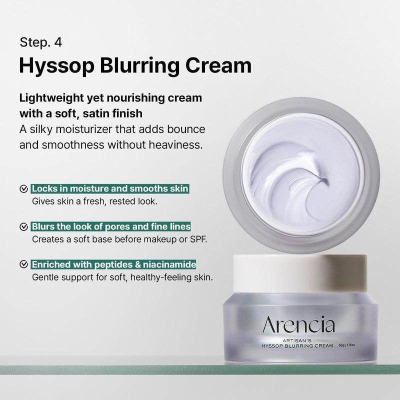 [Official Arencia Store] Glass Skin Renewal Set - Spotless Skin 5 Step Routine with Fresh Green Rice Mochi Cleanser Holy Hyssop Serum 12 30 Hyssop Blurring Cream & Sheet Mask for Calming Acne Antibacterial & Clear Skin Balm Blend Detox Foam