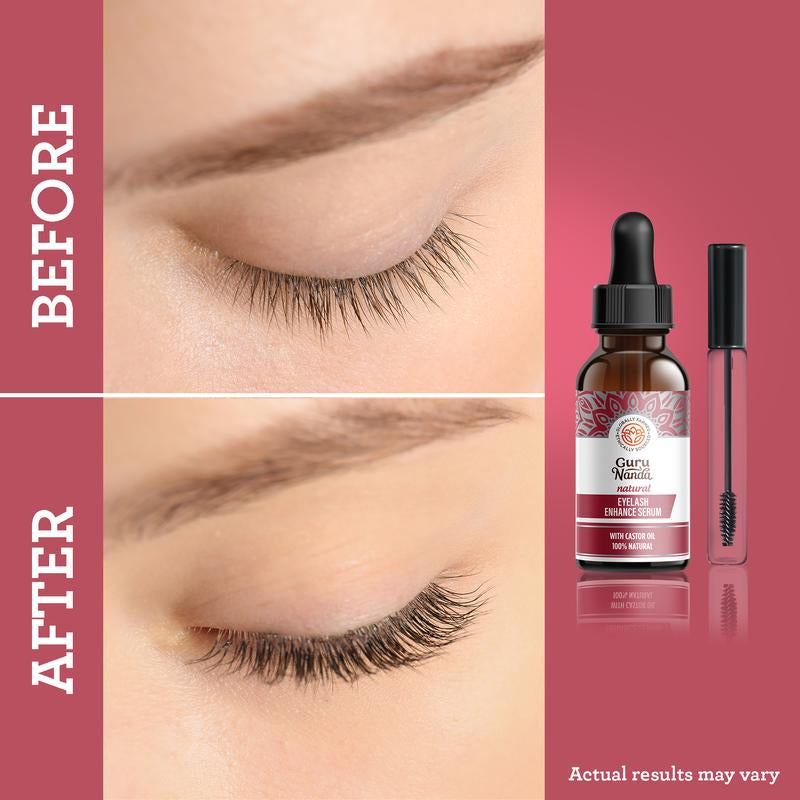Gurunanda Natural Eyelash Enhance Serum with Dropper & Brush - 2 Oz
