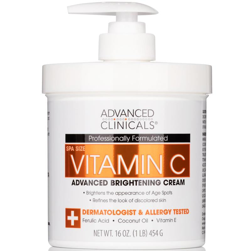 Advanced Clinicals Vitamin C Brightening Body Cream | Helps Improves Look of Dark Spots & Uneven Skin Tone, 16 Fl Oz