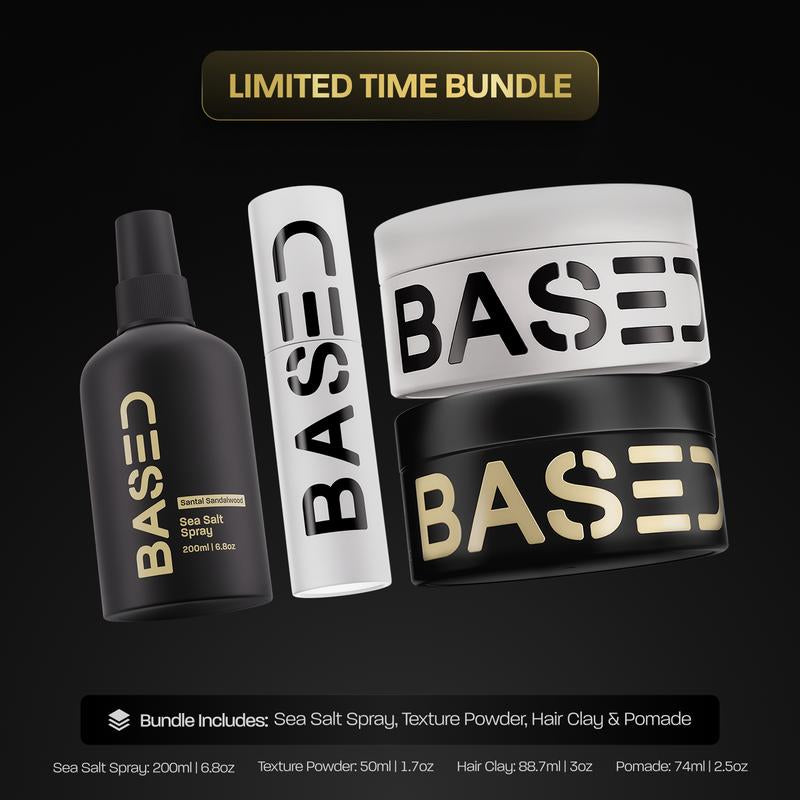 BASED Ultimate Straight/Wavy Hair Styling Bundle | Texture Powder, Clay, Pomade, Sea Salt | BASED Bodyworks | All Natural