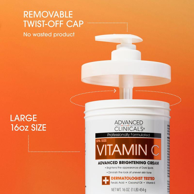 Advanced Clinicals Vitamin C Brightening Body Cream | Helps Improves Look of Dark Spots & Uneven Skin Tone, 16 Fl Oz